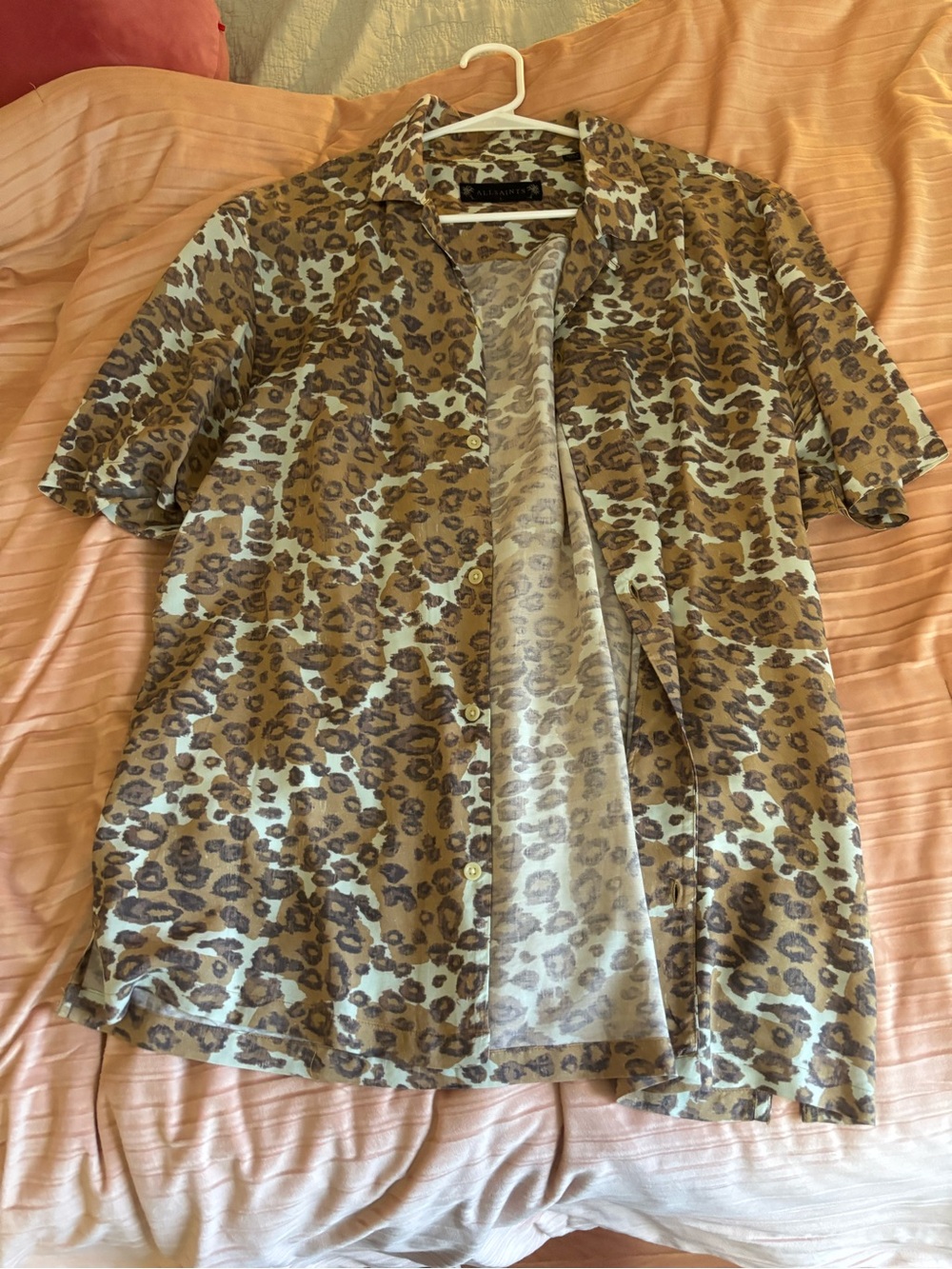 AllSaints Leopard-Print Short Sleeve Shirt in Brown & Cream